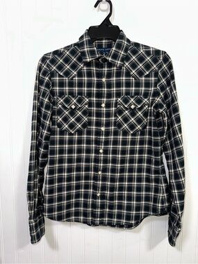 Ralph Lauren Sport Womens Slim Fit Plaid Western Pearl Snap Button Shirt Sz 6